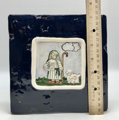 1992 Nancy Deyoung Vogelzang “Shepherd Boy” Art Pottery Tile /b