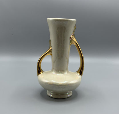 Vintage White Opalescent Vase with Gold Handles /hg