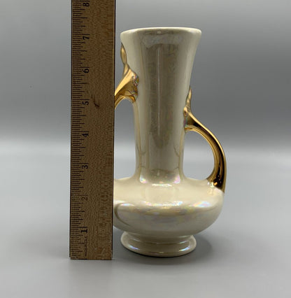 Vintage White Opalescent Vase with Gold Handles /hg