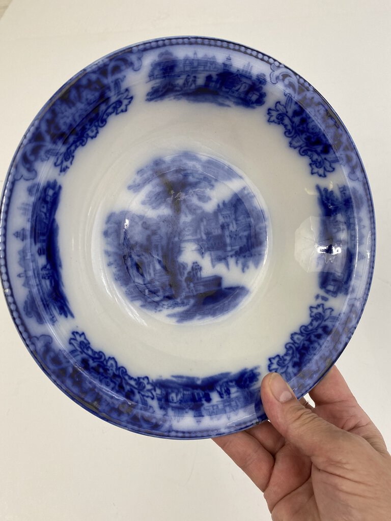 Antique Flow Blue “Shanghai” Ironstone 8 3/4” Serving Bowl England /r