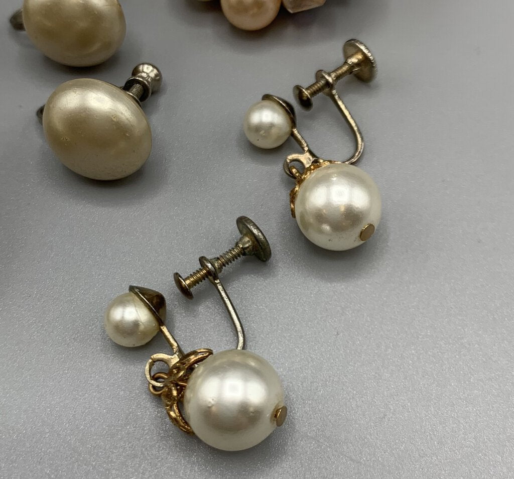 Lot of Vintage Pearl-style Clip-on Earrings /hg