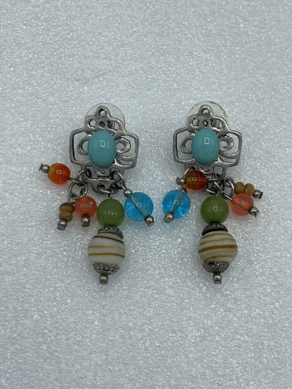 Fun Set of Colorful Bead & Silver Dangle Pierced Earrings /r