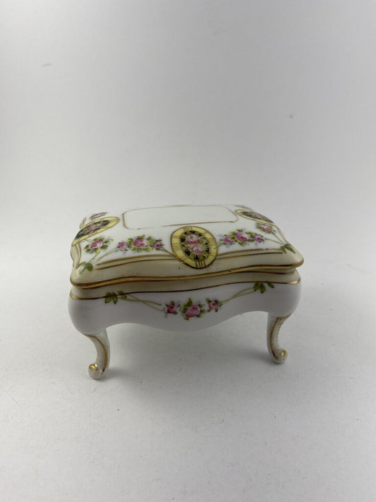 Small Nippon Hand Painted Porcelain Trinket Box “Piano Bench” /r