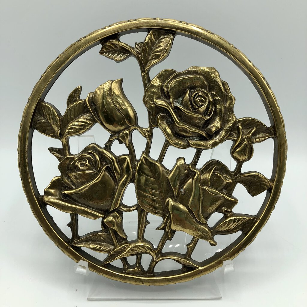 Vintage 1981 Keeler Brass Rose Garden Trivet /b