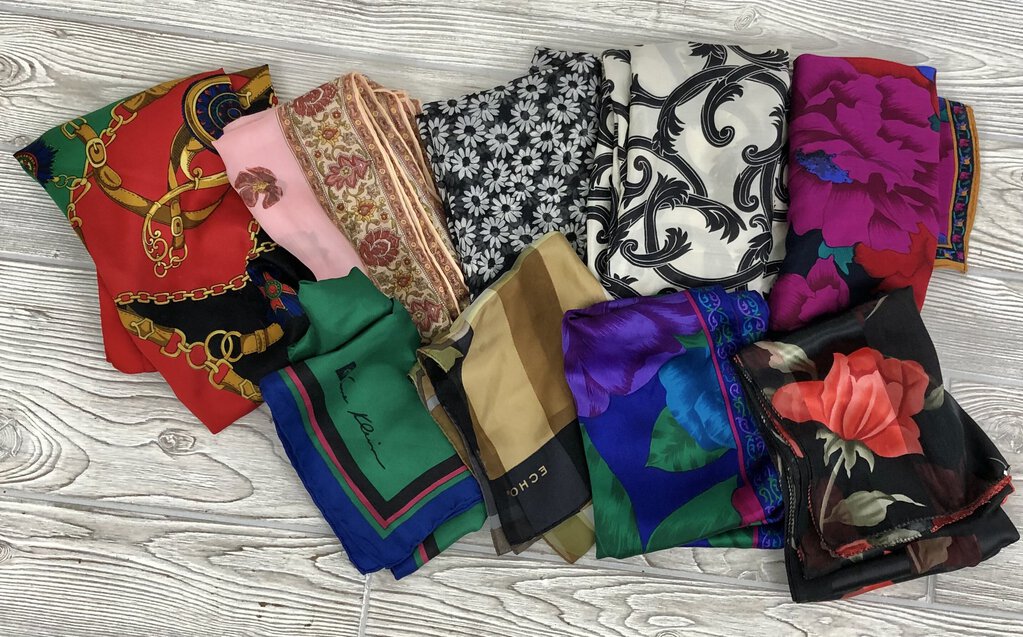 Lot of 9 Vintage Silk Scarves Honey/ Echo/ etc. /b