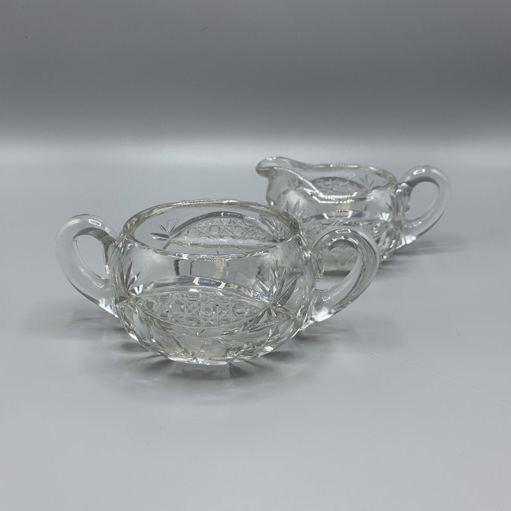 Antique American Brilliant Cut Crystal Sugar and Creamer Set /hg