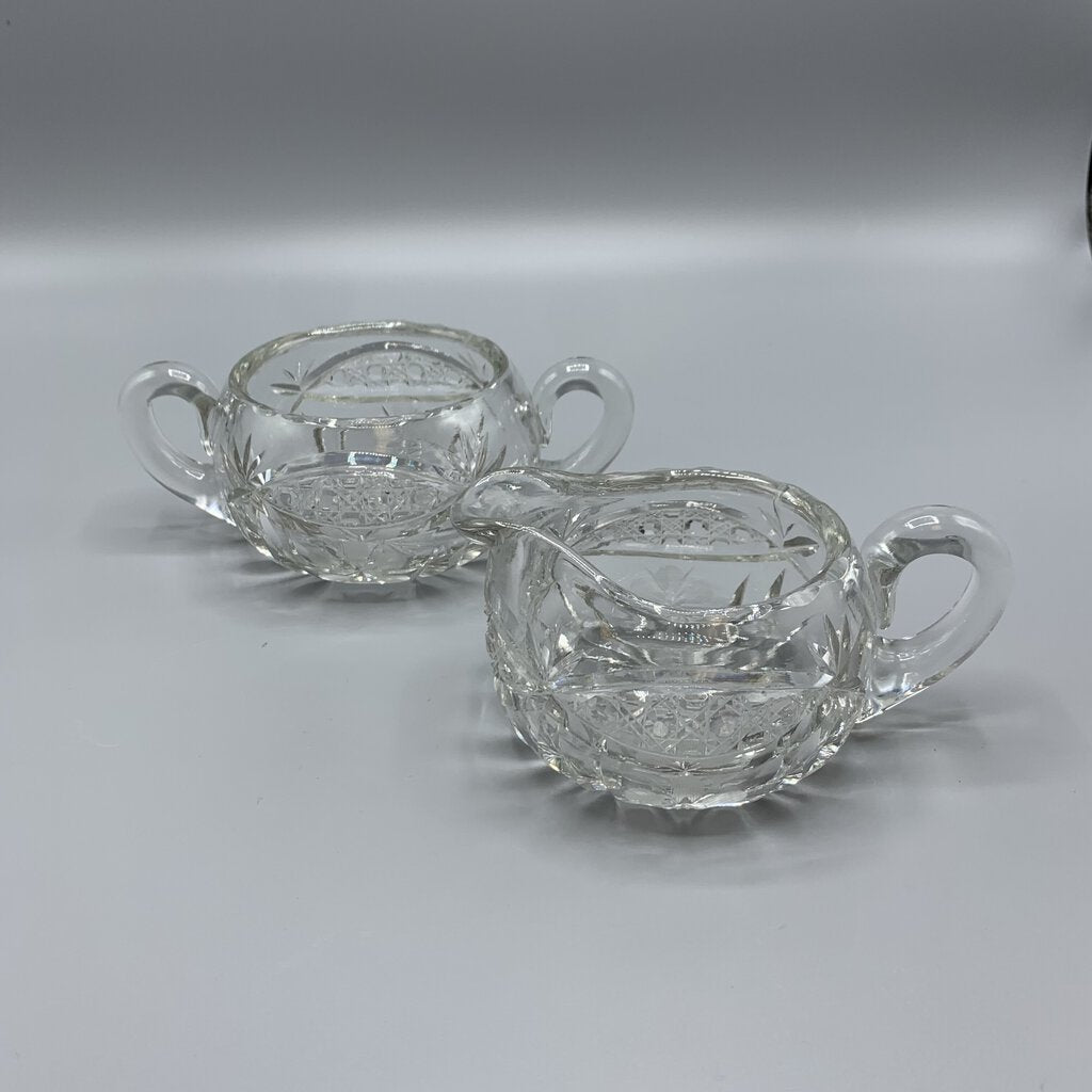 Antique American Brilliant Cut Crystal Sugar and Creamer Set /hg