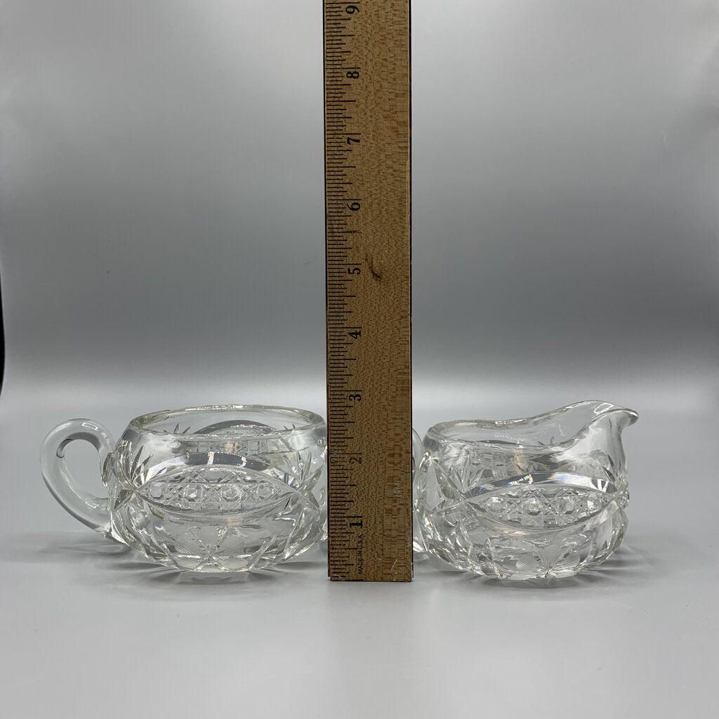 Antique American Brilliant Cut Crystal Sugar and Creamer Set /hg