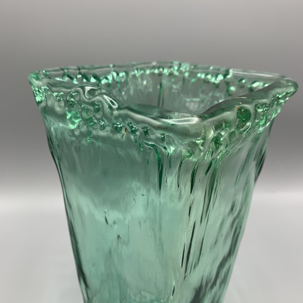 Vintage Aqua Green Rustic Glass Vase /hg