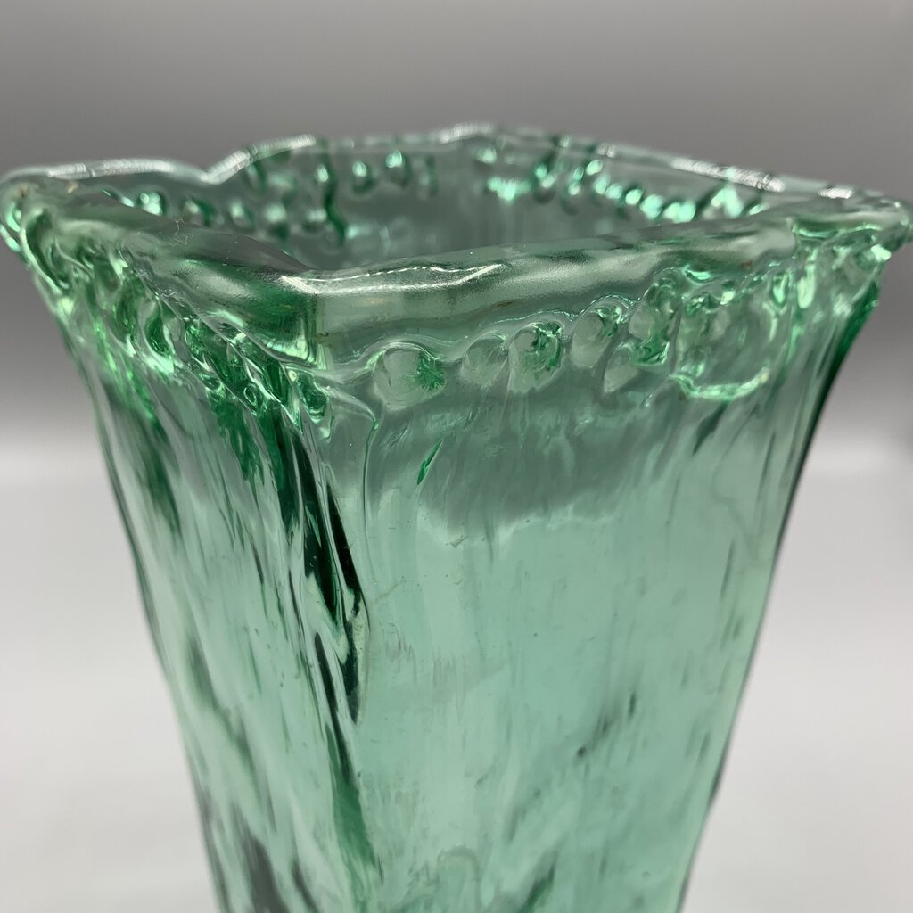 Vintage Aqua Green Rustic Glass Vase /hg