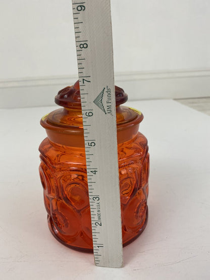 Vintage L.E.Smith Amberina Glass 7” Canister Star & Moons Pattern /r