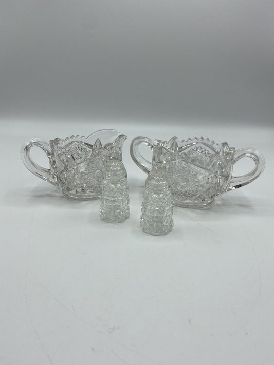 EAPG Hobstar (?) Sugar & Creamer with Salt N Pepper Shaker /r