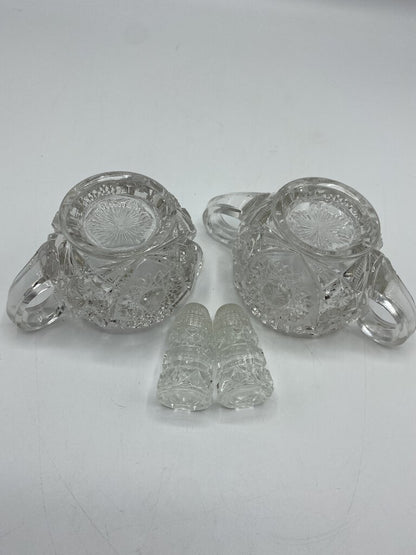 EAPG Hobstar (?) Sugar & Creamer with Salt N Pepper Shaker /r