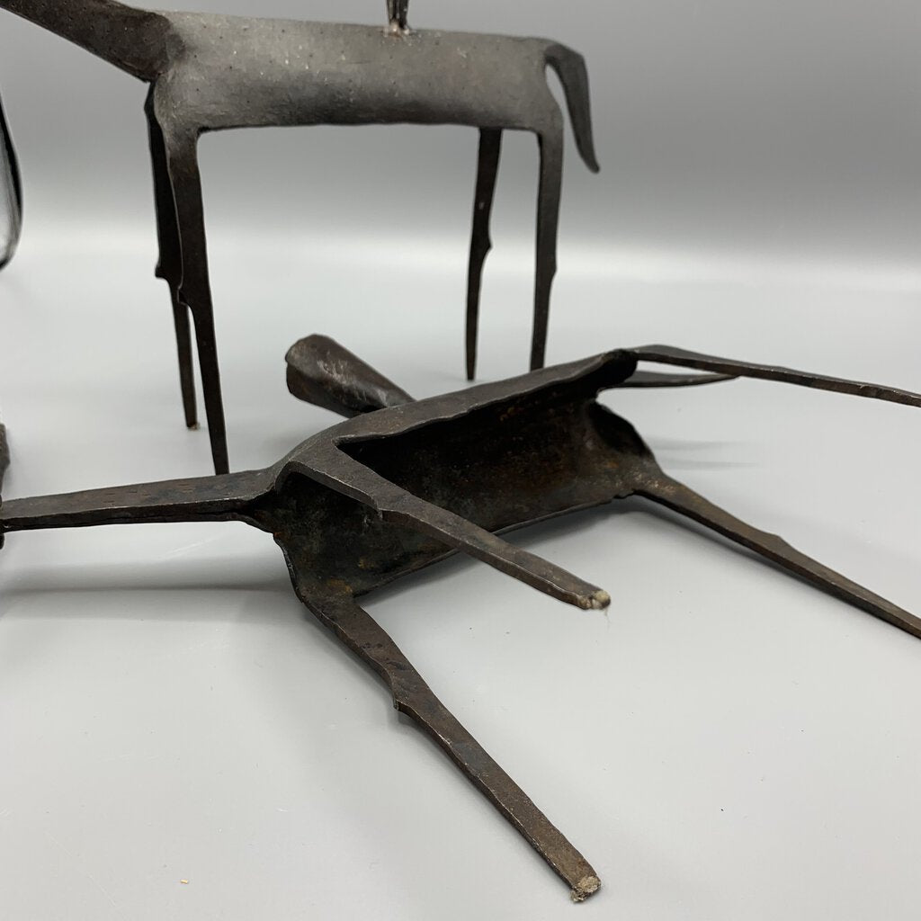 Mid-Century Brutalist Cast Iron Gazelle Candleholders Set/2