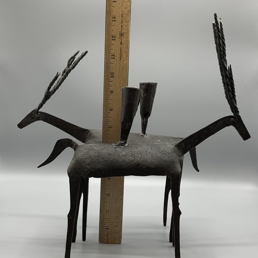 Mid-Century Brutalist Cast Iron Gazelle Candleholders Set/2