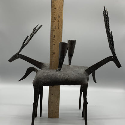 Mid-Century Brutalist Cast Iron Gazelle Candleholders Set/2