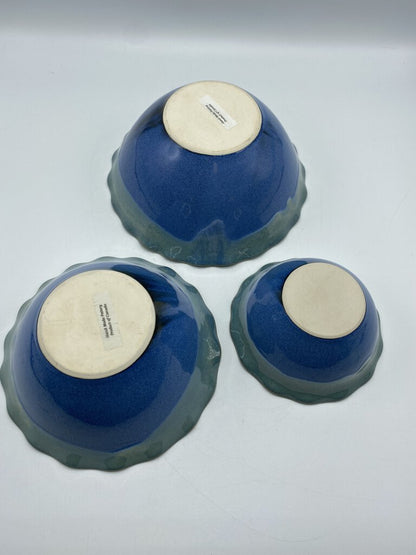 Handmade Pottery from Canada Set of 3 Nesting Bowls Blue/Green Gorgeous Glaze /r