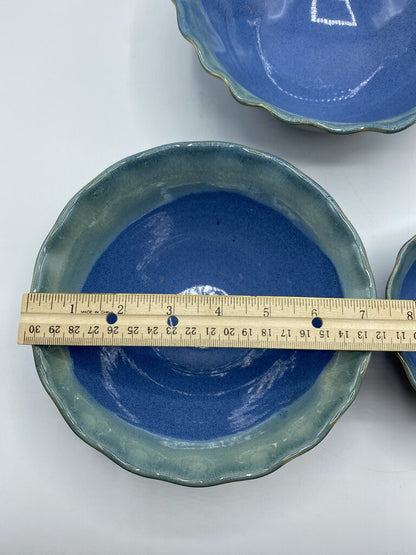 Handmade Pottery from Canada Set of 3 Nesting Bowls Blue/Green Gorgeous Glaze /r