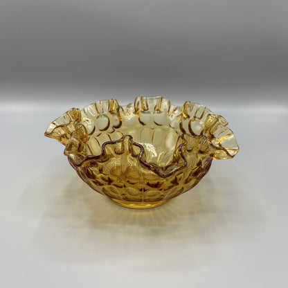 Vintage Fenton Colonial Amber Ruffled Thumbprint Bowl /hg