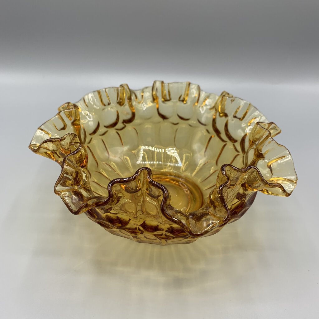 Vintage Fenton Colonial Amber Ruffled Thumbprint Bowl /hg