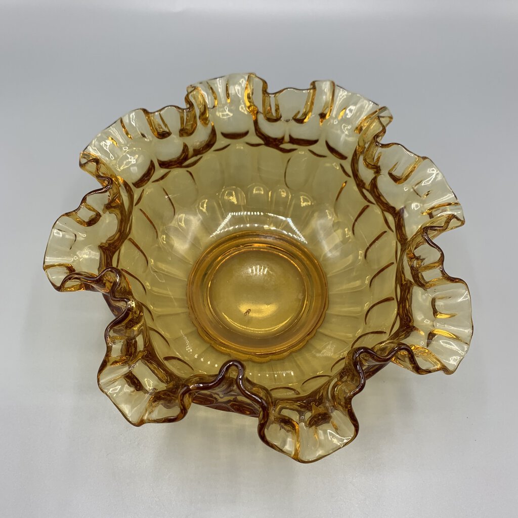 Vintage Fenton Colonial Amber Ruffled Thumbprint Bowl /hg