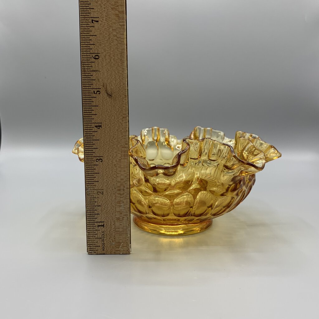 Vintage Fenton Colonial Amber Ruffled Thumbprint Bowl /hg