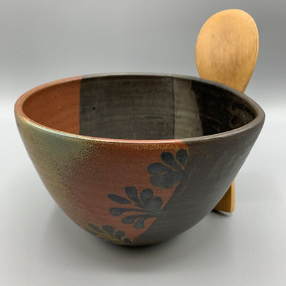 Studio Pottery Rice Serving Bowl with Bamboo Paddle /hg