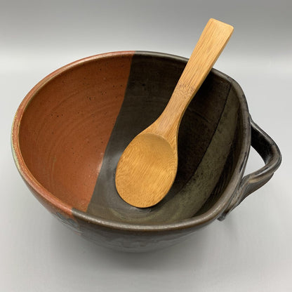 Studio Pottery Rice Serving Bowl with Bamboo Paddle /hg