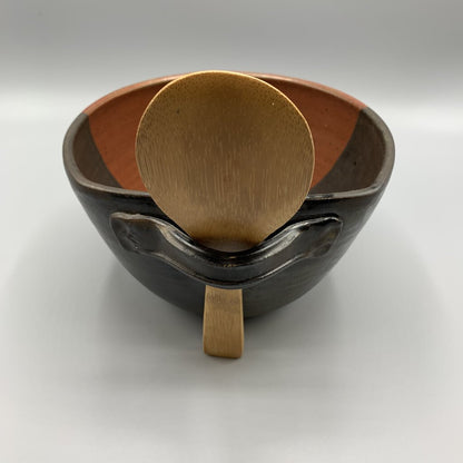 Studio Pottery Rice Serving Bowl with Bamboo Paddle /hg