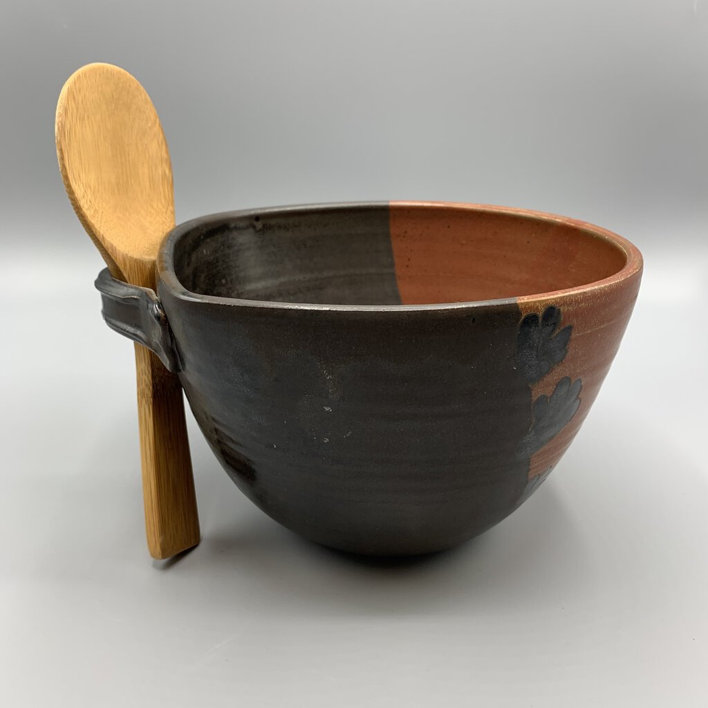 Studio Pottery Rice Serving Bowl with Bamboo Paddle /hg