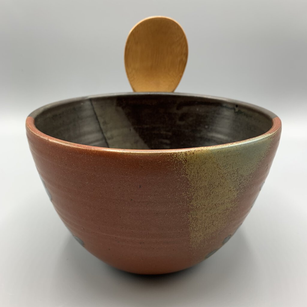 Studio Pottery Rice Serving Bowl with Bamboo Paddle /hg