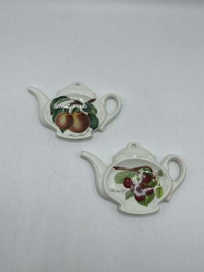 Portmeirion Pottery Set of 2 Tea Bag Holders Pear & Cherry /r