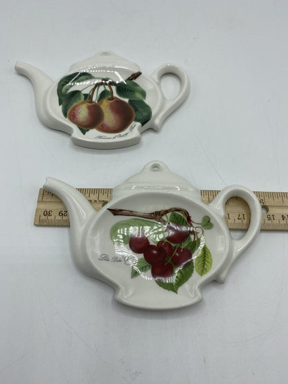 Portmeirion Pottery Set of 2 Tea Bag Holders Pear & Cherry /r