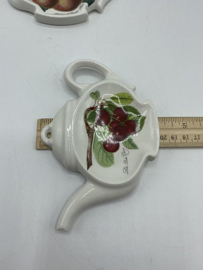 Portmeirion Pottery Set of 2 Tea Bag Holders Pear & Cherry /r