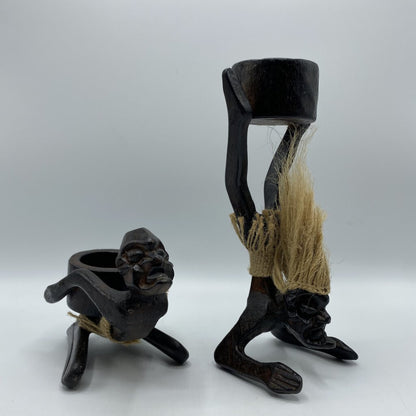 Pair of Handcarved Tiki Man Candleholders for Pillar Candles /bh