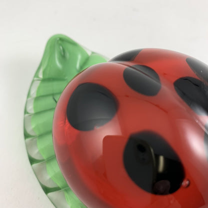 Blown Glass Murano-Style Lady Bug on a Leaf Figurine /hg