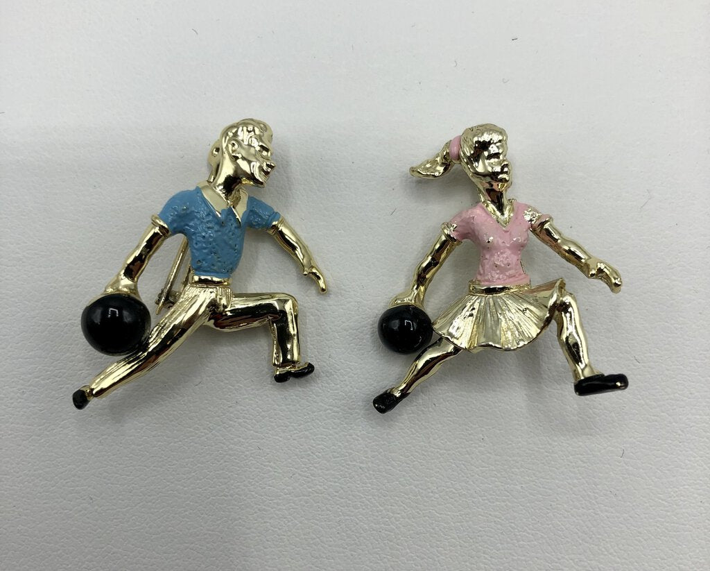 Vintage Pair Gerry’s Man & Woman Bowlers Lapel Pins /b