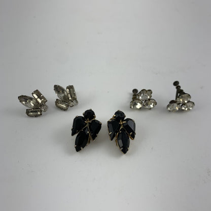 Lot of 3 Vintage Rhinestone Clip-on Earrings /hg