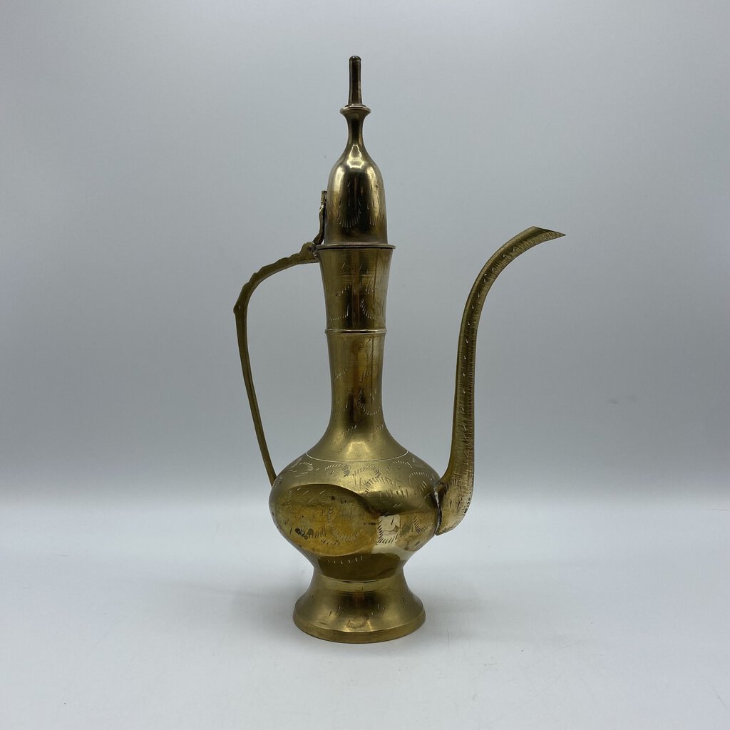 Etched Solid Brass Surahi Aftaba Ewer Dallah /bh