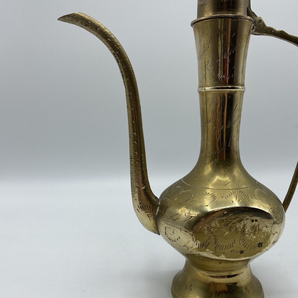 Etched Solid Brass Surahi Aftaba Ewer Dallah /bh