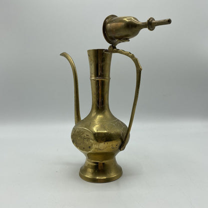 Etched Solid Brass Surahi Aftaba Ewer Dallah /bh