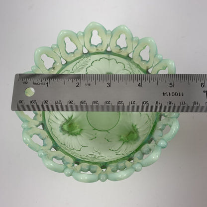 Antique Northwood Shell and Wild Rose Opalescent Green Footed Bowl /hg