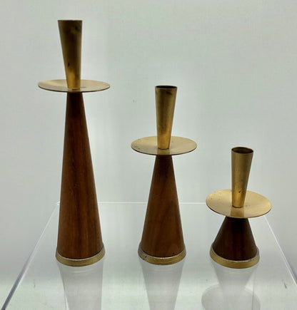 Vintage Danish Set of 3 Teak Candle Holders /b