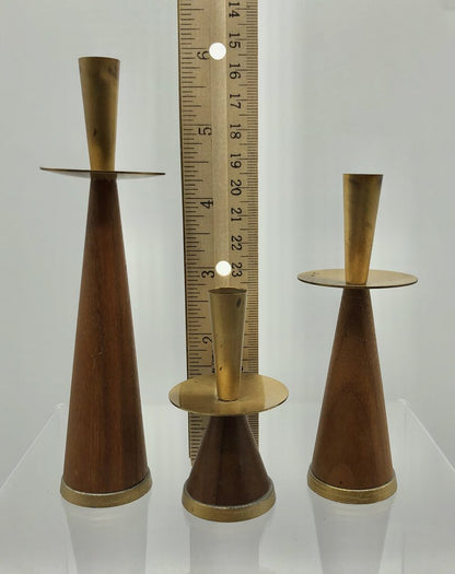 Vintage Danish Set of 3 Teak Candle Holders /b