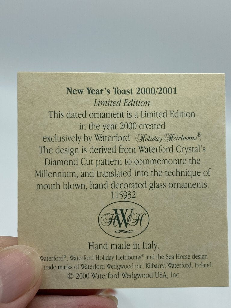 Waterford New Years Toast 2000-2001 Ornament in Box /ro