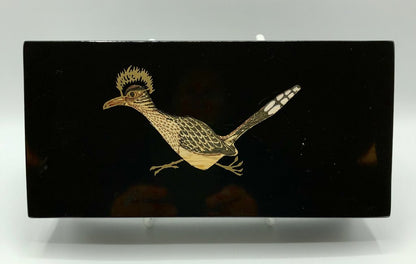 Vtg Couroc Roadrunner Handcrafted Inlaid Black Box /b