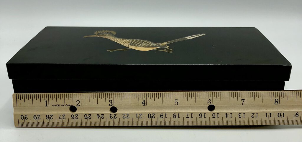 Vtg Couroc Roadrunner Handcrafted Inlaid Black Box /b