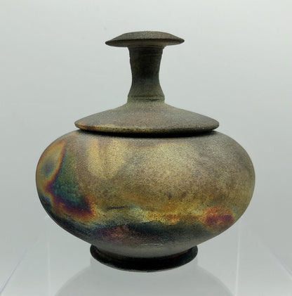 Studio Art Pottery Small Raku Bowl w/ Lid /b