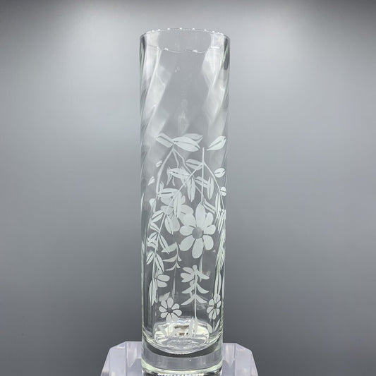 Vintage Optic Rib Floral Etched Vase /hg