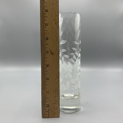 Vintage Optic Rib Floral Etched Vase /hg